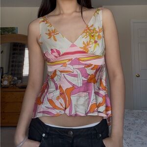 Alice & Trixie Floral V-Neck Blouse - Pink and Orange